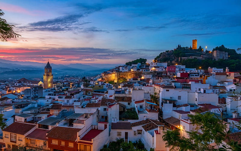 Malaga, Alcazaba of Malaga, evening, cityscape, beautiful city, Spain, HD wallpaper