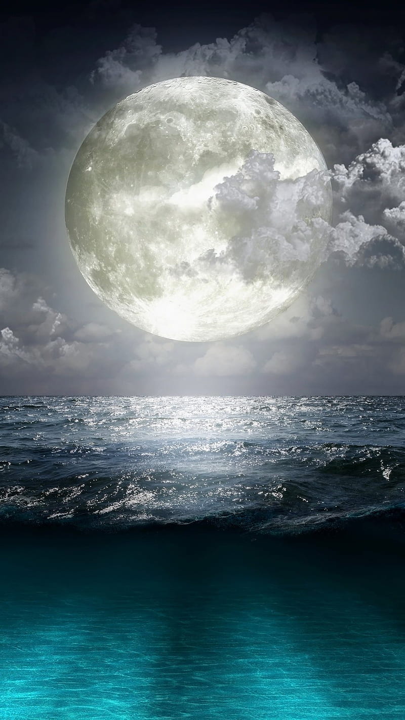 lua e mar, moon, moonlight, sea, ocean, moonshine, HD phone wallpaper