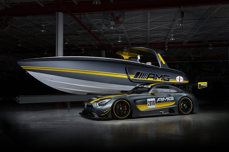 Mercedes, amg, boats, germany, gold, silver, yellow, HD wallpaper