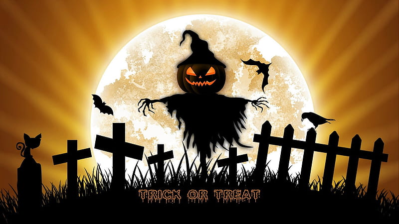 Trick or Treat, Treat, Halloween, Scarecrow, Trick, Pumpkin, HD wallpaper