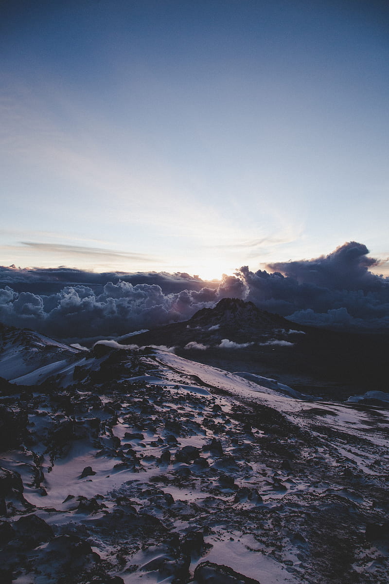 mountains, clouds, dawn, landscape, aerial view, HD phone wallpaper