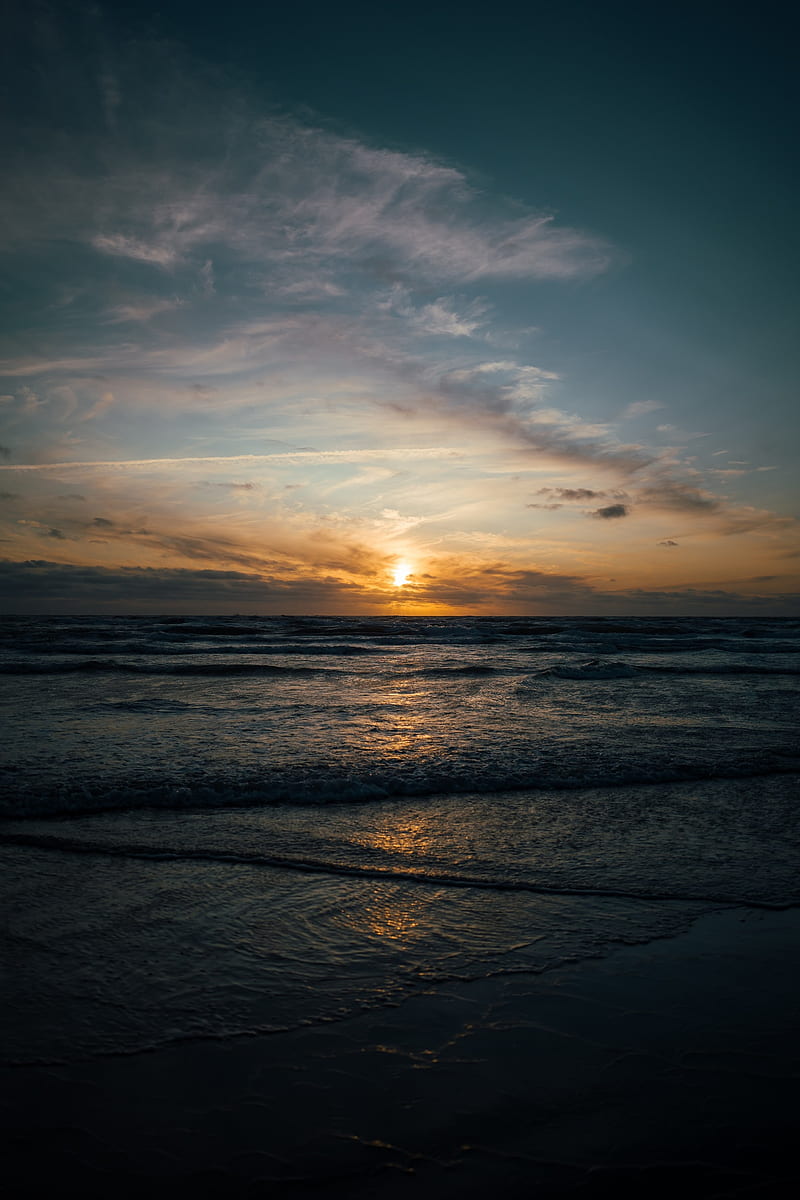 water, Sun, sunset, clouds, sea, Wales, landscape, portrait display, HD phone wallpaper