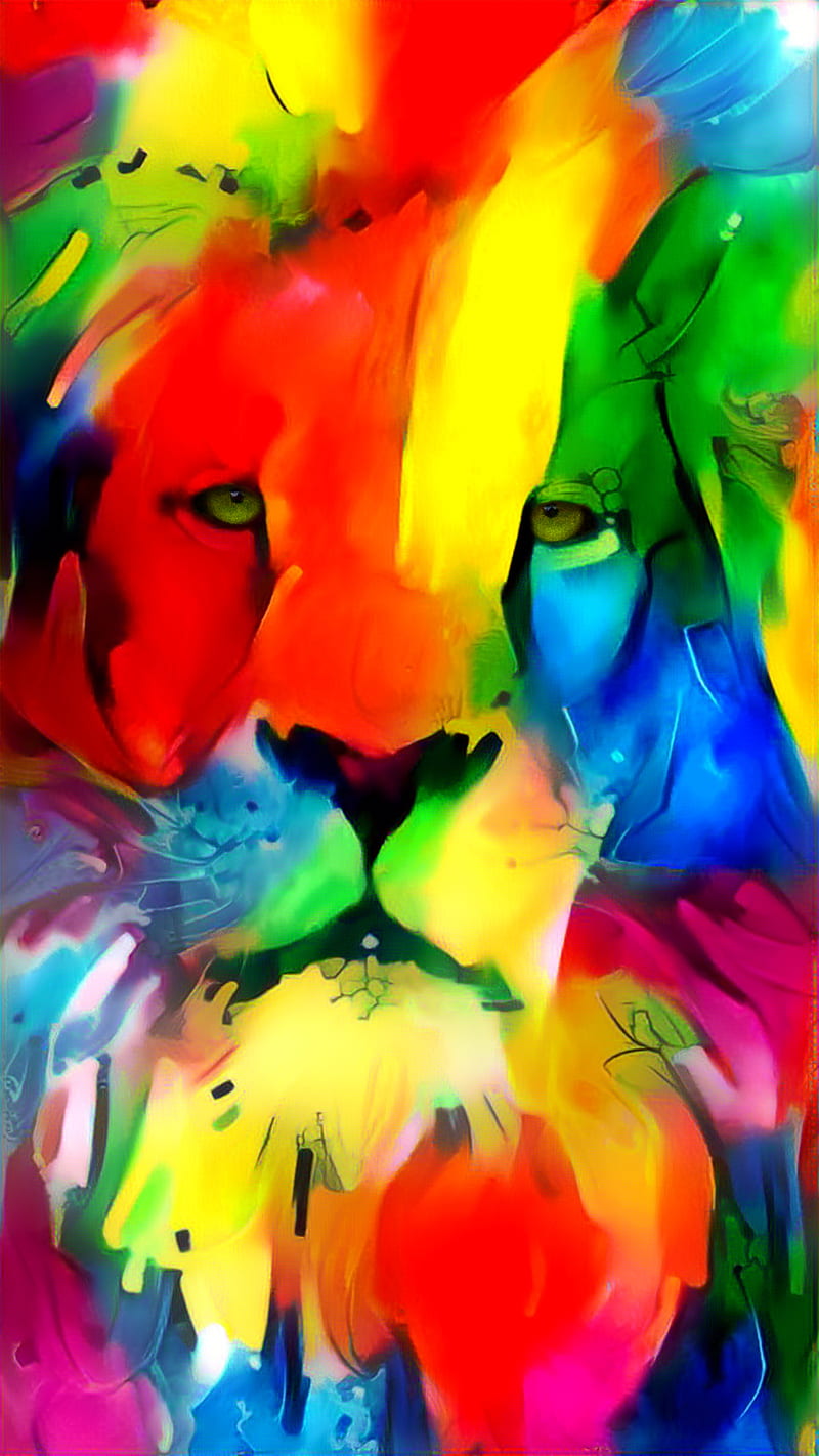 Lion Colorful, Abstract, Rainbow, animal, art, artwork, colorful, king, paint, lion, HD phone wallpaper