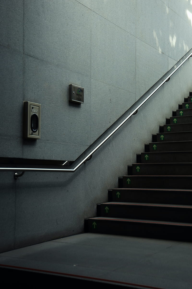 stairs, railings, wall, gray, HD phone wallpaper