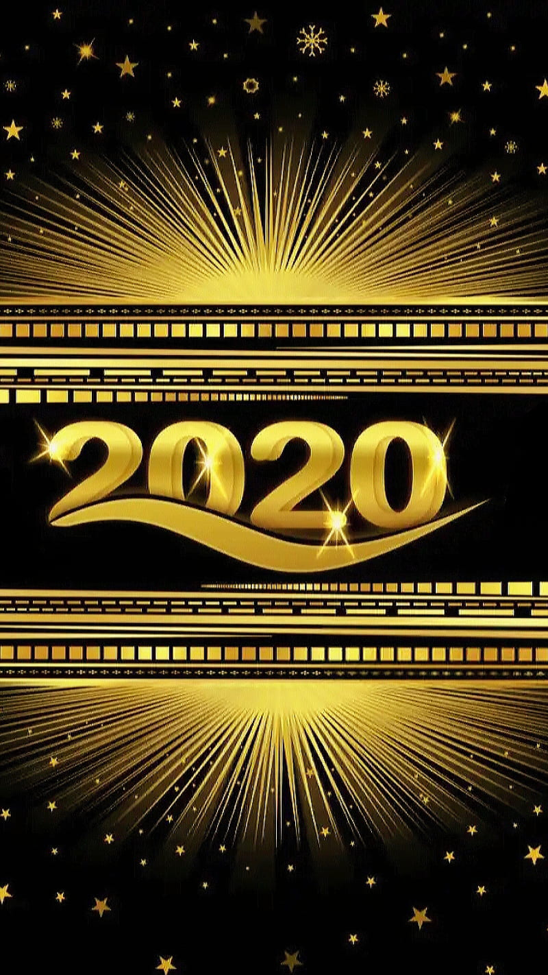 Golden year 2020, black, golden, golden year, happy, happy new year, new year, stars, HD phone wallpaper