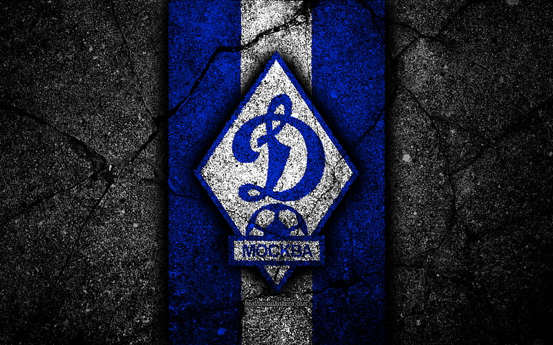 Dynamo Moscow FC logo, Russian Premier League, black stone, football club, Russia, Dynamo Moscow, asphalt texture, soccer, football, FC Dynamo Moscow, HD wallpaper