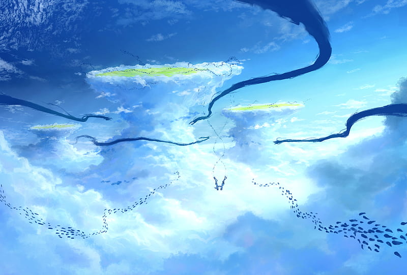 hodaka morishima, hina amano, tenki no ko, falling down, anime landscape, beyond the clouds, Anime, HD wallpaper