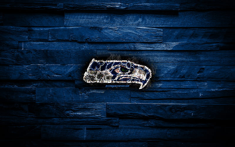 Seattle Seahawks scorched logo, NFL, blue wooden background, american baseball team, National Football Conference, grunge, baseball, Seattle Seahawks logo, fire texture, USA, NFC, HD wallpaper