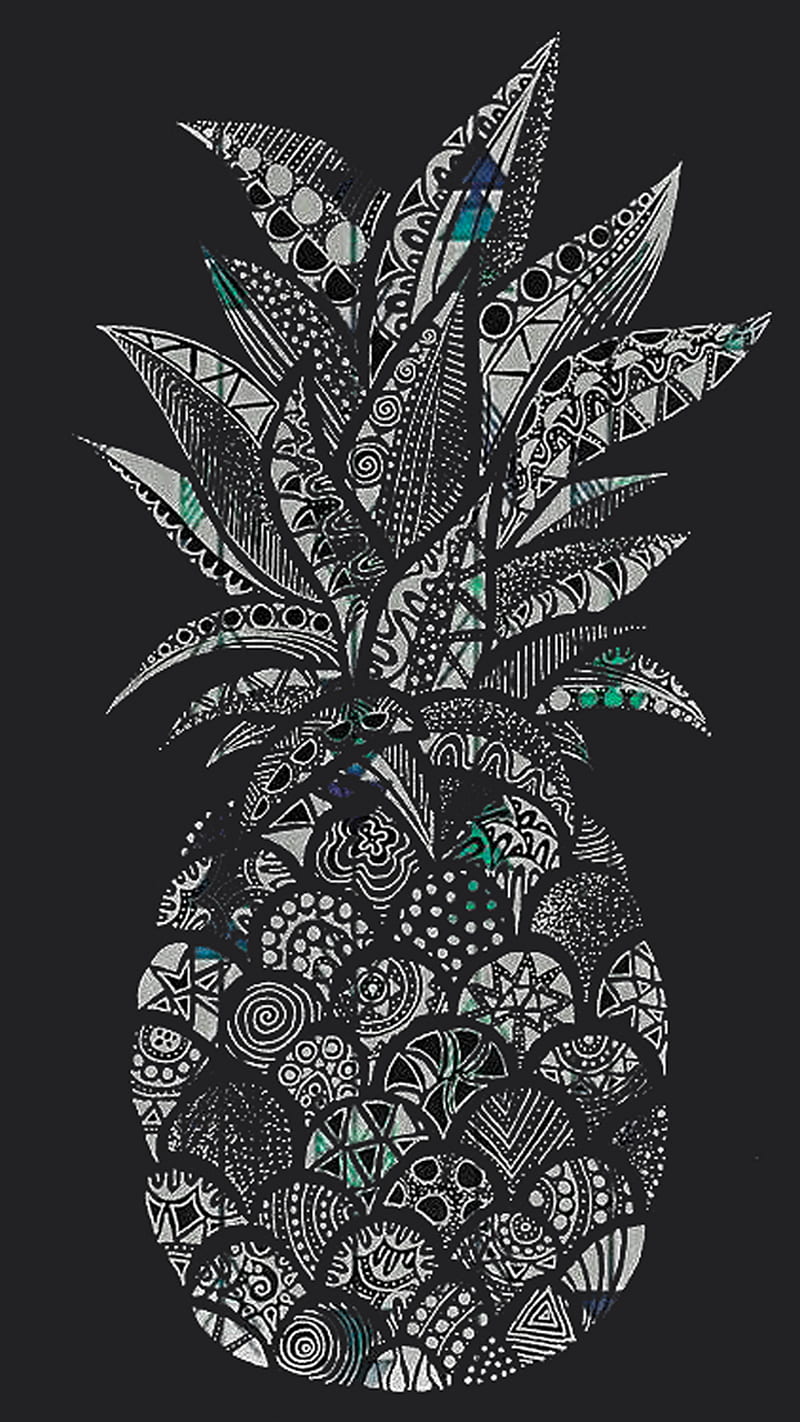 Pineapple, art, black, fruit, HD phone wallpaper