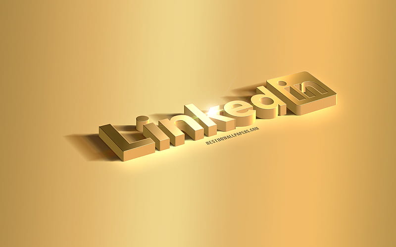 LinkedIn 3d gold logo, LinkedIn emblem, LinkedIn logo, gold background, LinkedIn, social media, 3d art, HD wallpaper