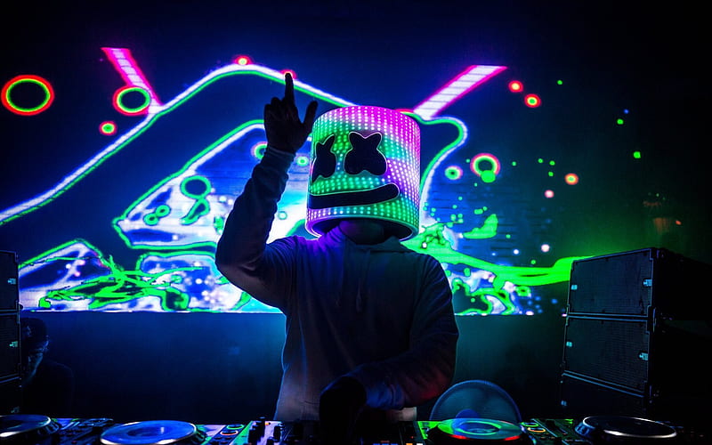 Marshmello, night club, DJ, neon light, progressive house, concert, HD wallpaper