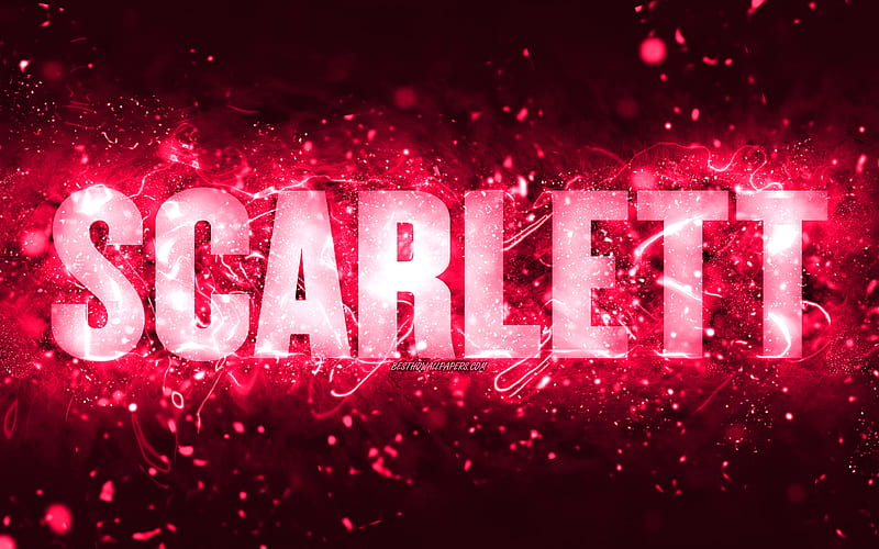 Happy Birtay Scarlett pink neon lights, Scarlett name, creative, Scarlett Happy Birtay, Scarlett Birtay, popular american female names, with Scarlett name, Scarlett, HD wallpaper