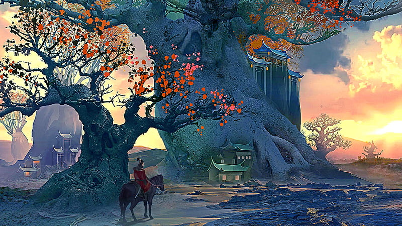 Tal Kai, warrior, fantasy, eastern, landscape, HD wallpaper
