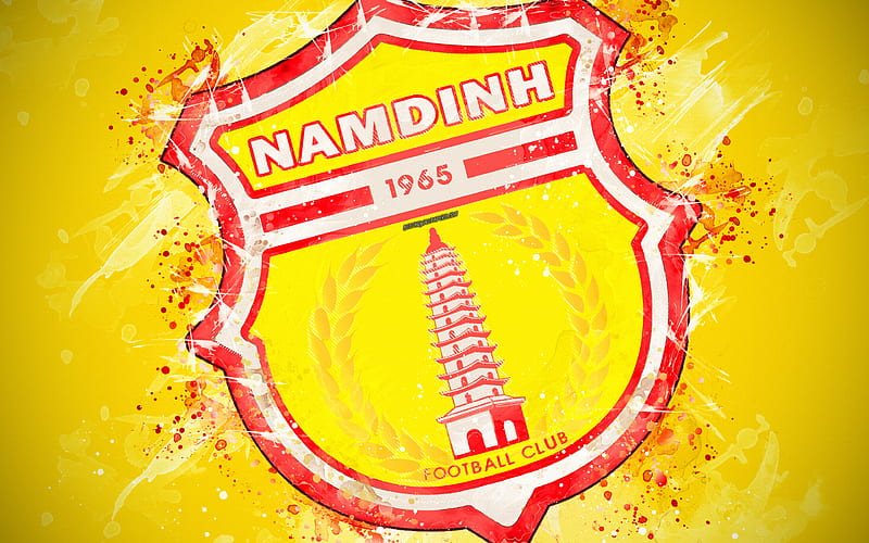 Nam Dinh FC paint art, logo, creative, Vietnamese football team, V League 1, emblem, yellow background, grunge style, Namdin, Vietnam, football, HD wallpaper
