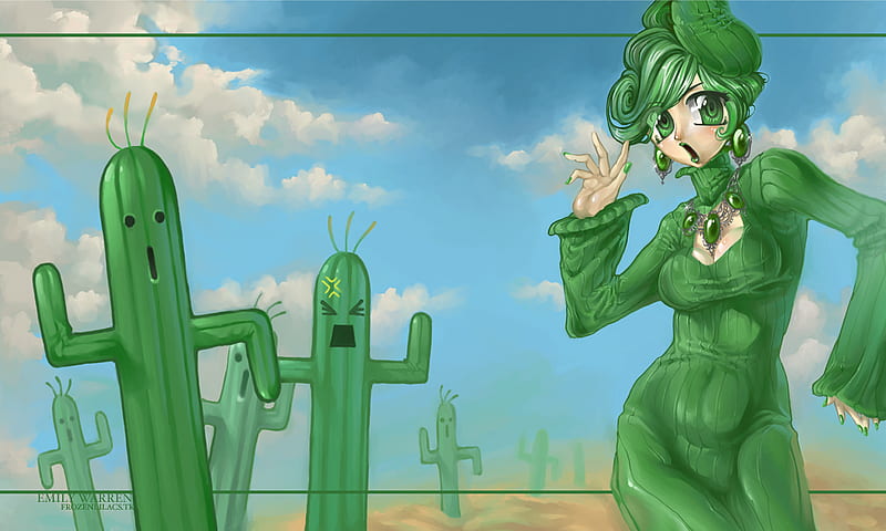 final fantasy, desert, green, sky, cactus, woman, HD wallpaper