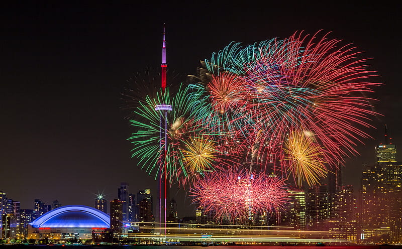 Colorful Fireworks Ultra, Holidays, New Year, Fireworks, Tower, Canada, Center, Spectacular, Skyline, Celebration, ontario, Toronto, canon, montreal, Downtown, Exploding, canoneos5dmarkiii, newyear, CNTower, skydome, rogerscenter, 5dmkiii, bankofmontreal, canoneos5dmark3, dorothy5dmkiii, torontoisland, HD wallpaper