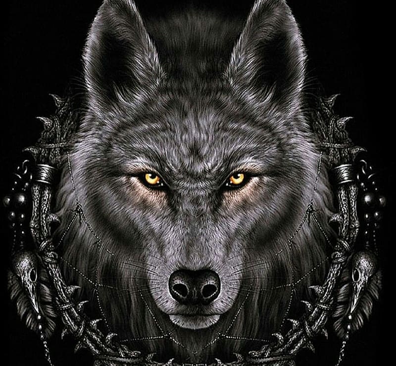 :), lup, wolf, black, fantasy, face, head, anne stokes, HD wallpaper