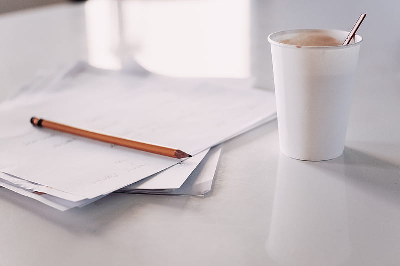 white disposable cup and papers, HD wallpaper