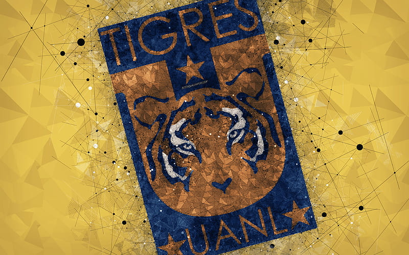 Tigres UANL geometric art, logo, Mexican football club, yellow abstract background, Primera Division, Monterrey, Mexico, football, Liga MX, CF Tigres de la Universidad Autonoma de Nuevo Leon, HD wallpaper