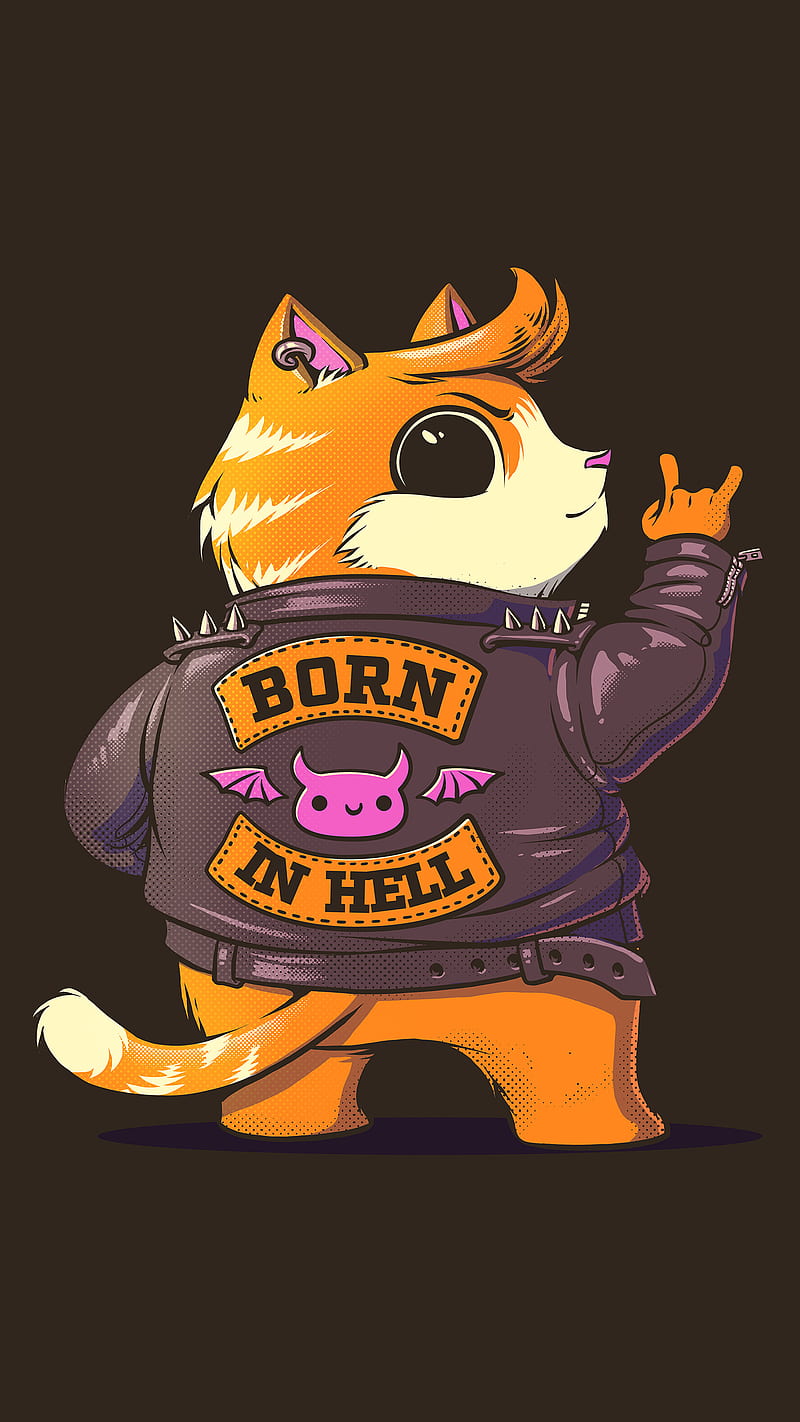 Born In Hell, cat, cats, club, devil, kitten, motorcycle, motorcycle club, HD phone wallpaper