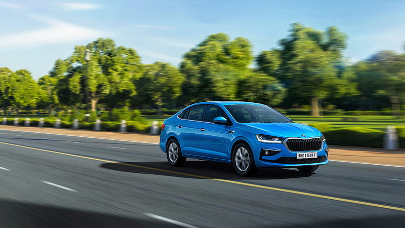 Blue Skoda Slavia Cars, HD wallpaper