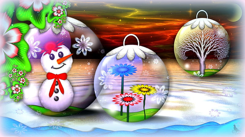 ✰The Xmas Scenic✰, scenic, holidays, softness beauty, digital art, xmas and new year, chritsmas, glass balls, flowers, fractal art, christmas, love four seasons, creative pre-made, snowman, winter, raw fractals, snow, snowflakes, the winter scenic, HD wallpaper