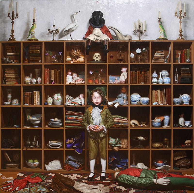 Cabinet of Curiosities, odd, fantasy, items, curiosities, abstract, artwork, HD wallpaper