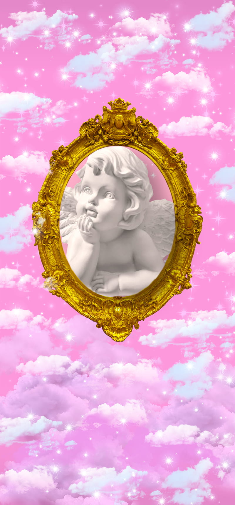 Angel, cloud, escultura, corazones, nube, pink, rose, rose, HD phone wallpaper