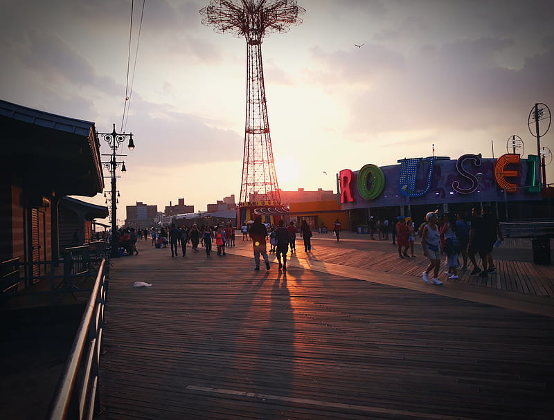 Coney island, america, beach, fun fair, fun, love, friendship, tower, HD wallpaper