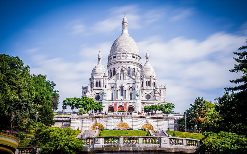 Paris, Basilica of Sacre Coeur, Catholic temple, Byzantine architecture style, sights of Paris, France, HD wallpaper