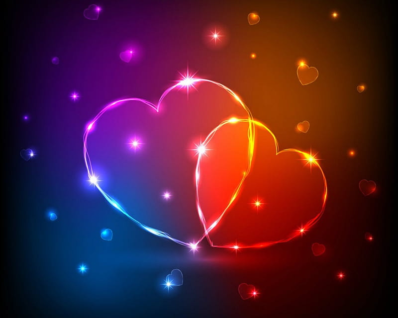 Two hearts, art, sparks, corazones, love, HD wallpaper