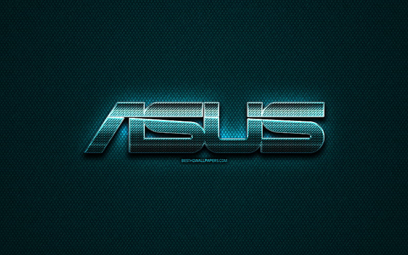 Asus glitter logo, creative, blue metal background, Asus logo, brands, Asus, HD wallpaper