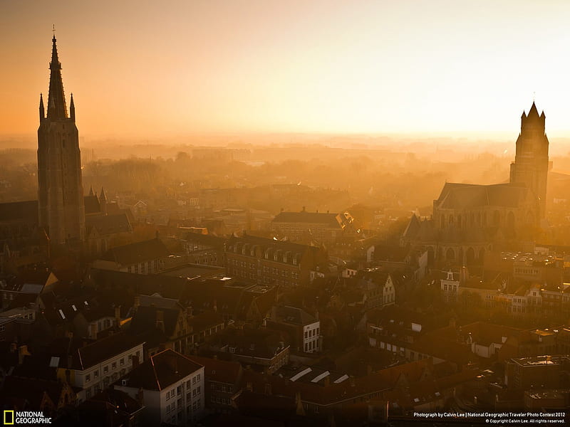 Sunset over Bruges-National Geographic, HD wallpaper