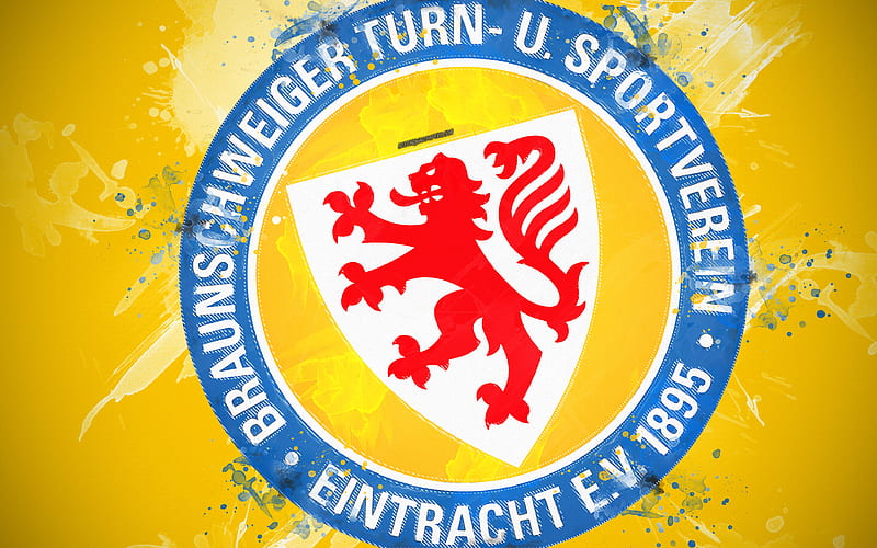 Eintracht Braunschweig paint art, logo, creative, German football team, Bundesliga 2, emblem, yellow background, grunge style, Eintracht, Germany, football, Eintracht FC, HD wallpaper