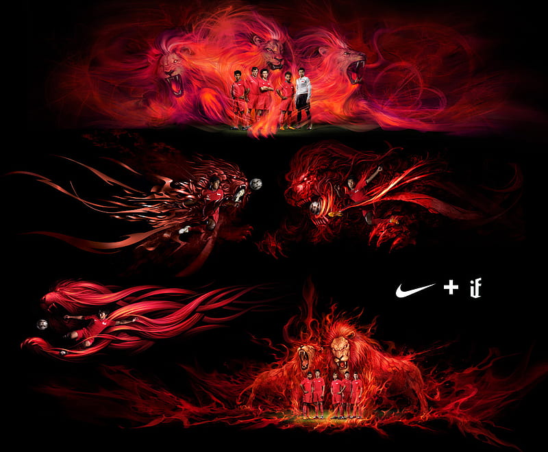 Nike lions, soccer, red, nike, logo, lion, HD wallpaper