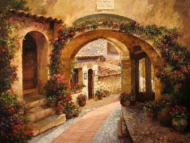 paintings of mediterranean villages