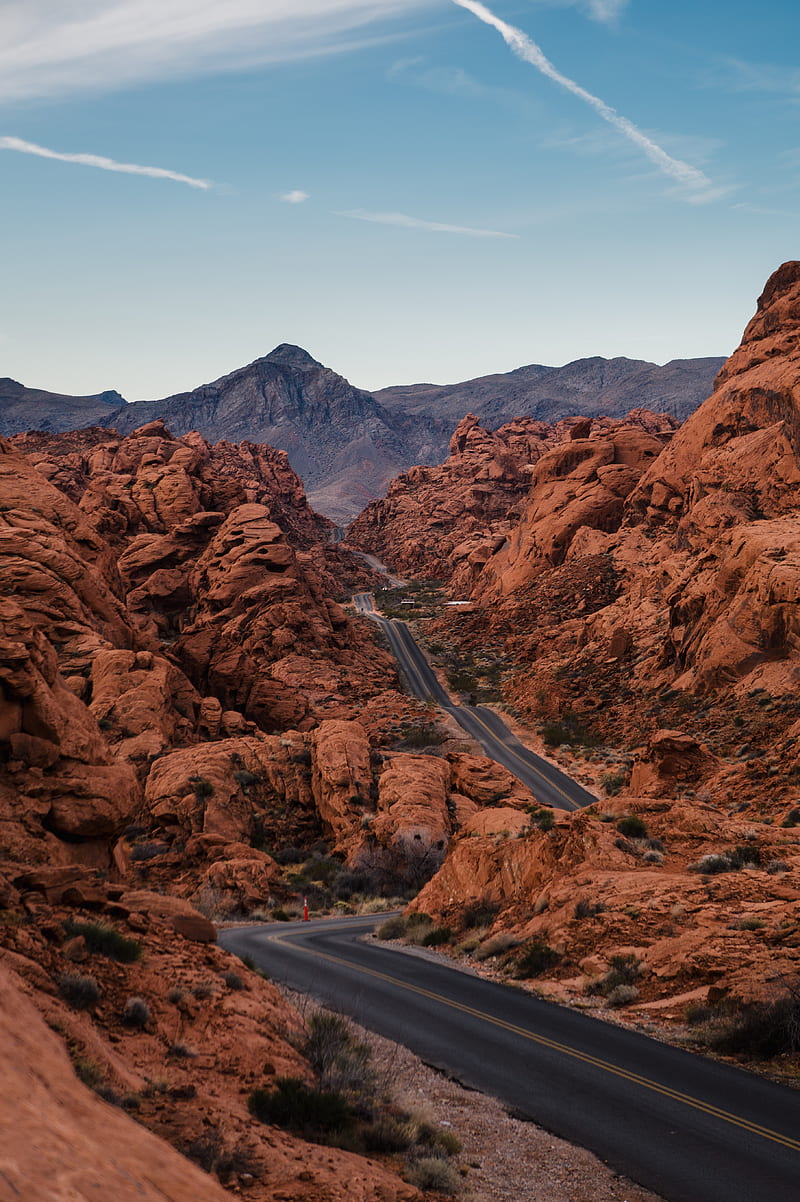 rocks, mountains, road, winding, sky, HD phone wallpaper