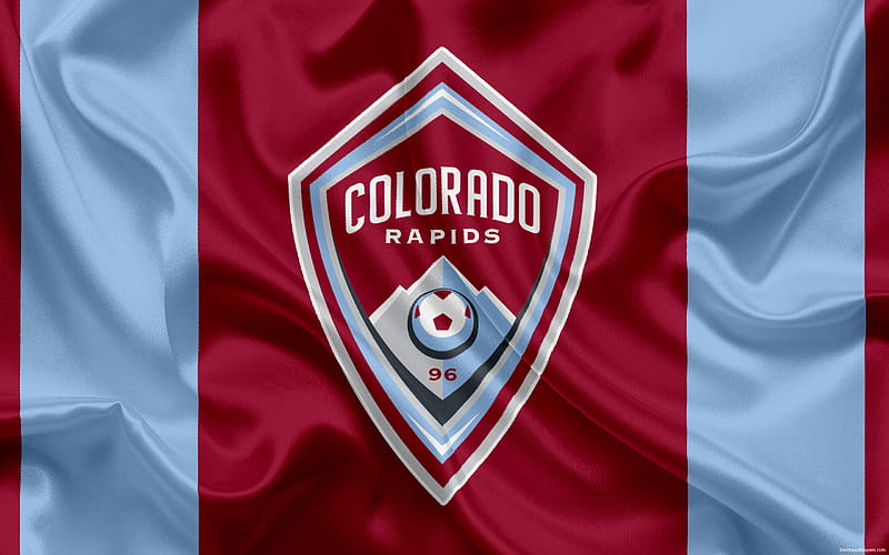 Colorado Rapids FC, American Football Club, MLS, USA, Major League Soccer, emblem, Colorado Rapids logo, silk flag, Colorado, football, HD wallpaper