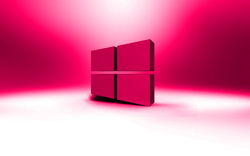 Windows 10 pink logo, creative, OS, pink abstract background, Windows 10 3D logo, brands, Windows 10 logo, artwork, Windows 10, HD wallpaper