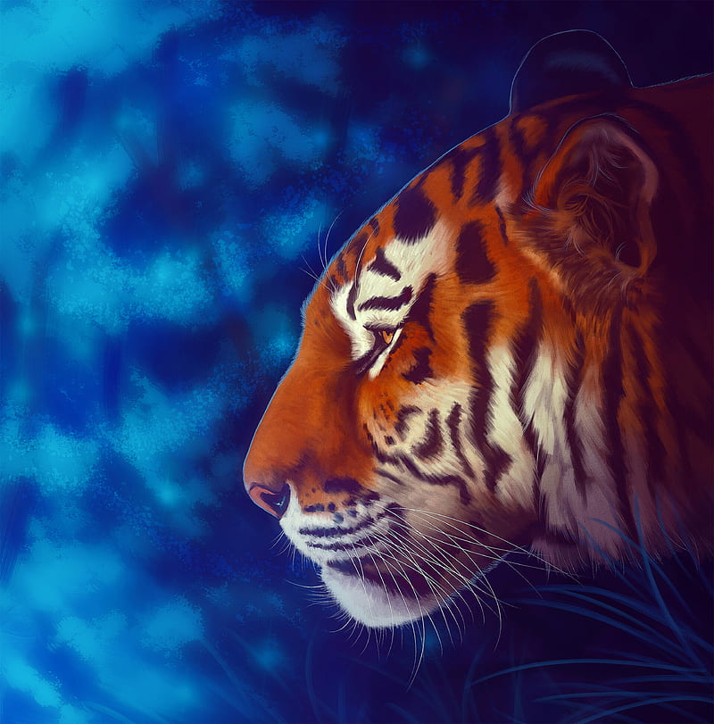 tiger, predator, big cat, art, HD phone wallpaper