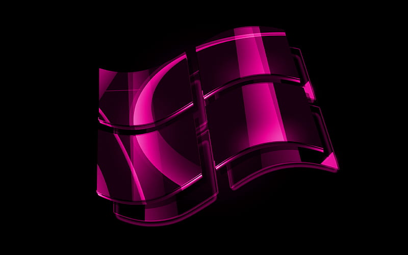 Windows purple logo OS, creative, black background, Windows, Windows 3D logo, HD wallpaper