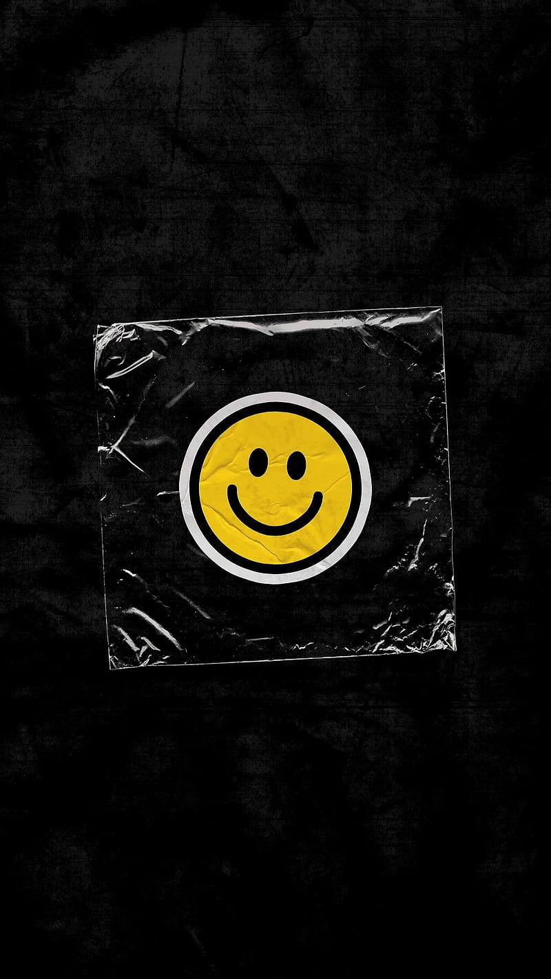 Smile, black, character, circle, emoji, round, smiley, yellow, HD phone wallpaper