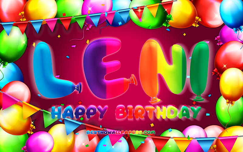 Happy Birtay Leni colorful balloon frame, Leni name, purple background, Leni Happy Birtay, Leni Birtay, popular german female names, Birtay concept, Leni, HD wallpaper