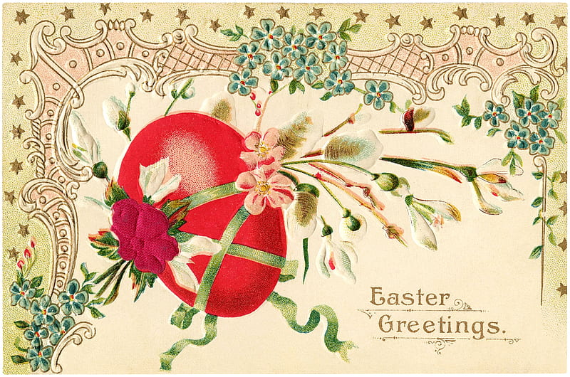 Happy Easter!, easter, egg, red, flower, card, vintage, HD wallpaper |  Peakpx