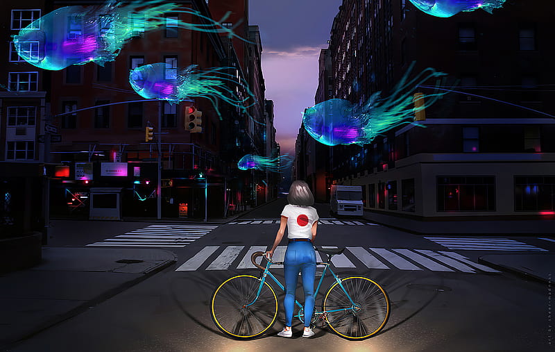Fish Street Traffic Lights , artist, artwork, digital-art, artstation, HD wallpaper