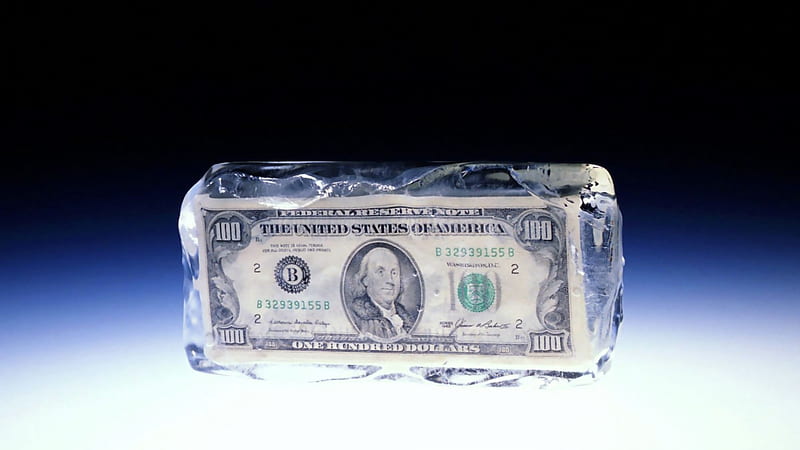 US 100 Dollar In Ice With Background Of Black Blue And White Money, HD wallpaper