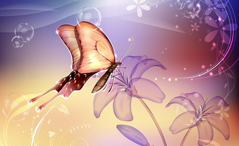 Flower butterfly, flower, butter, fly, cg, HD wallpaper