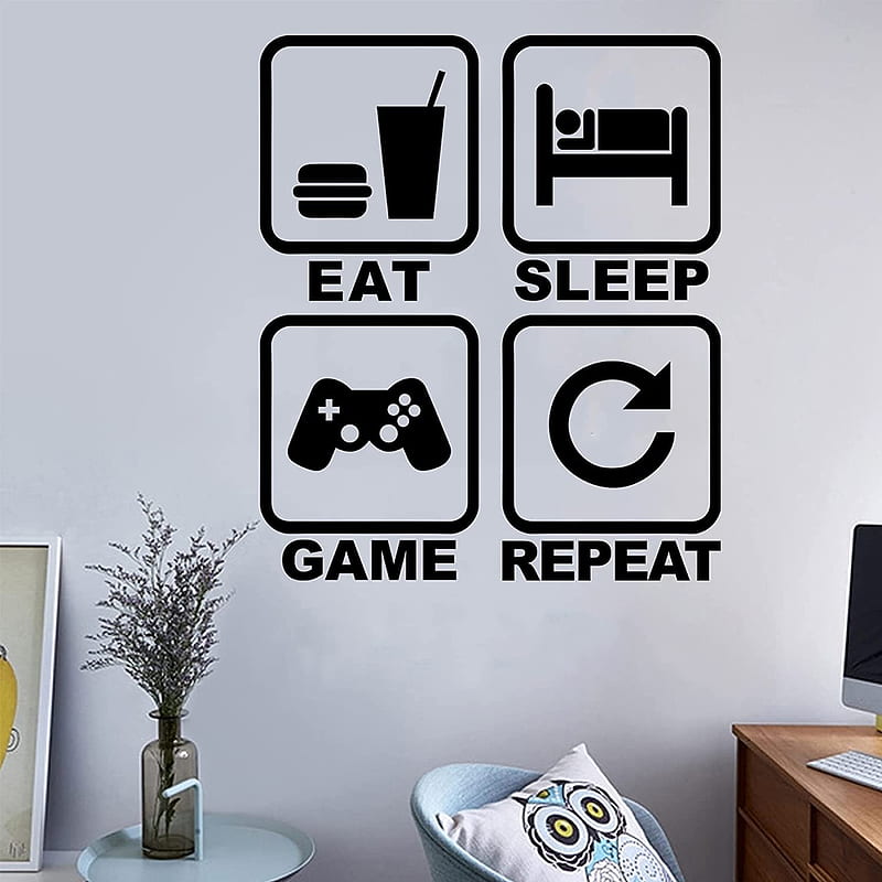 Eat Sleep Game Repeat Wall Decal, Gamer Wall Stickers Murals, Removable Vinyl Cute Controller Art Design Gamers World Wall Decor for Teen Kids Boys Bedroom Playroom Home Decoration : Baby, HD phone wallpaper