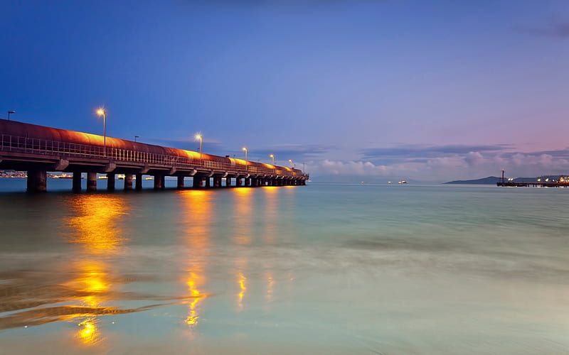 Sea ocean pier light evening-Nature, HD wallpaper