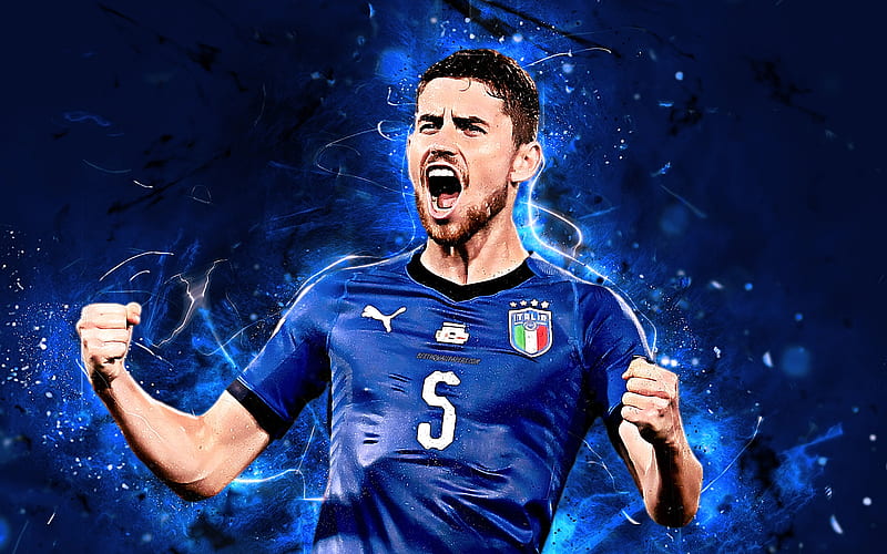 Jorginho, goal, joy, Italy National Team, football, abstract art, Jorge Luiz Frello Filho, soccer, neon lights, Italian football team, HD wallpaper